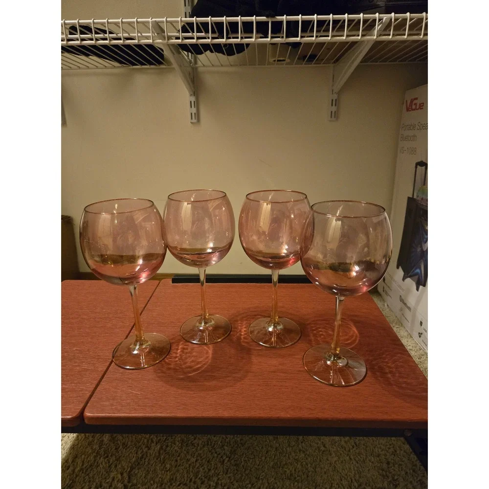 Set of 4 Pink Iridescent Luster Wine Glasses Balloon‎ Stemware Glassware